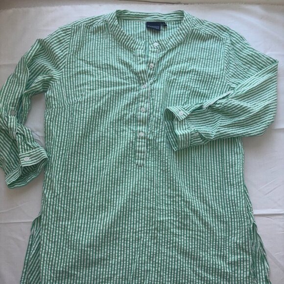 Madison Mathews Tops - Madison Mathews Green White Seersucker Cotton Tunic CoverUp Button Down Size L